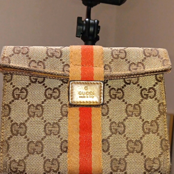Auth Gucci GG Pouch Vtg VestierCollection Leather/Canvas Brn/Tan Monogram EUC - Picture 1 of 13